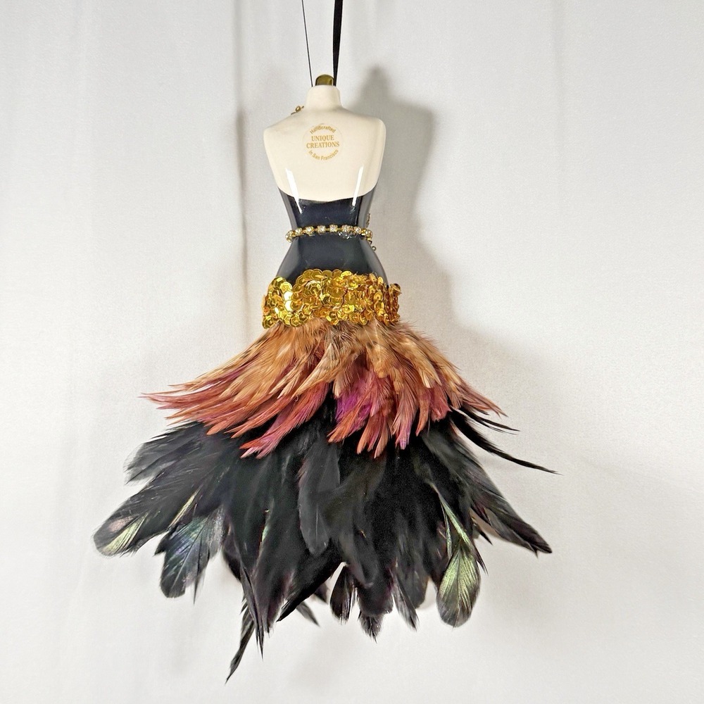 Vintage Feather Dress Form Mannequin Ornament Wall Hanging Unique Creations SF - Picture 3 of 15